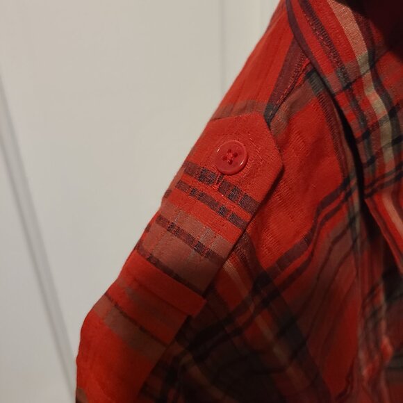 Lauren Ralph Lauren Button Front Blouse Red Black Plaid 100% Cotton SZ L - Picture 4 of 5